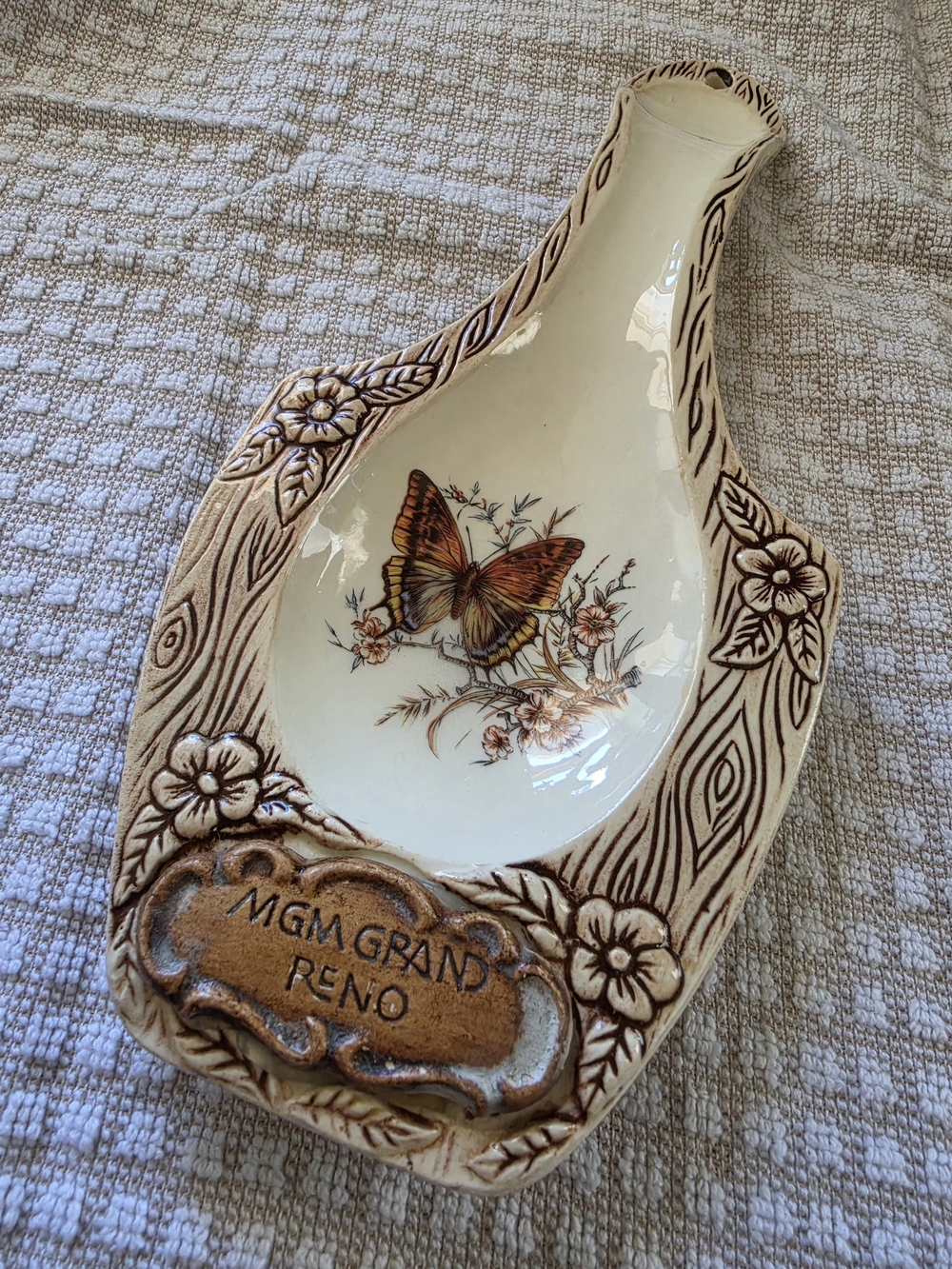Ceramic Decorative Dish - Butterfly Motif, Brown & Cream